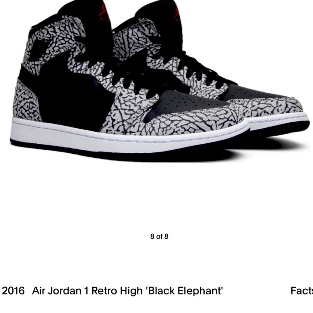 Size 6 1/2 mens 8 1/2 Retro 1 black elephant print, iconic 2002 supreme x Drunk